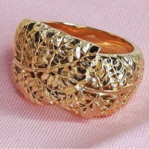 DEVATA Ring14k Gold Plated Sterling Silver Dome Bali Leaf Chunky 8